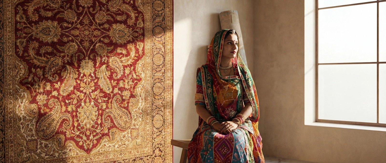 Close-up of a hand-knotted wool rug showing traditional Persian pattern — Kaleen Baba