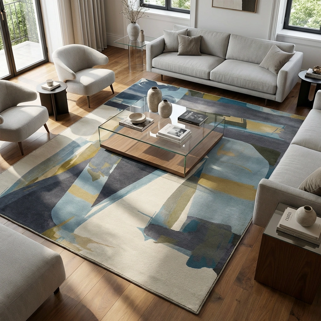 Abstract Blue-Grey Hand-Tufted Wool Rug - Image 13