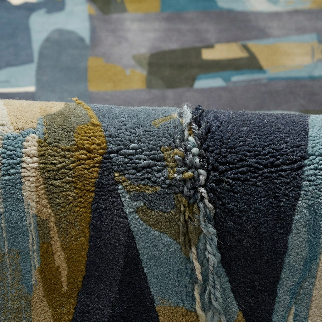 Abstract Blue-Grey Hand-Tufted Wool Rug - Image 14
