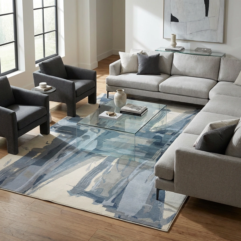 Hand-Tufted Abstract Grey Wool Rug - Image 13
