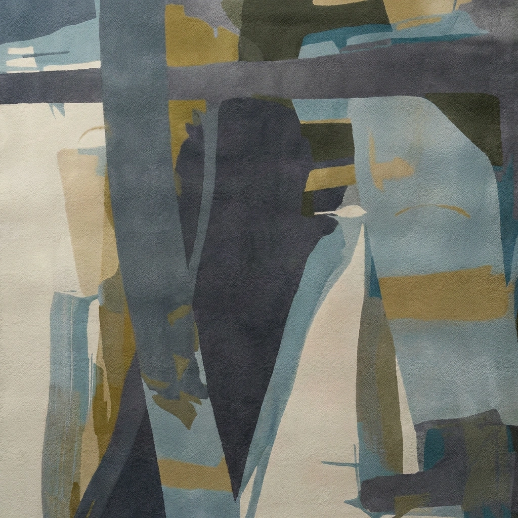 Abstract Blue-Grey Hand-Tufted Wool Rug - Image 8