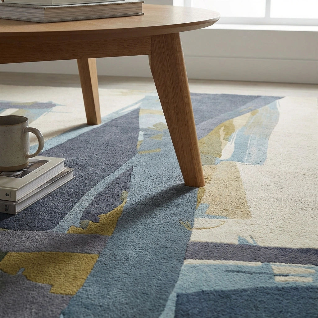 Abstract Blue-Grey Hand-Tufted Wool Rug - Image 12