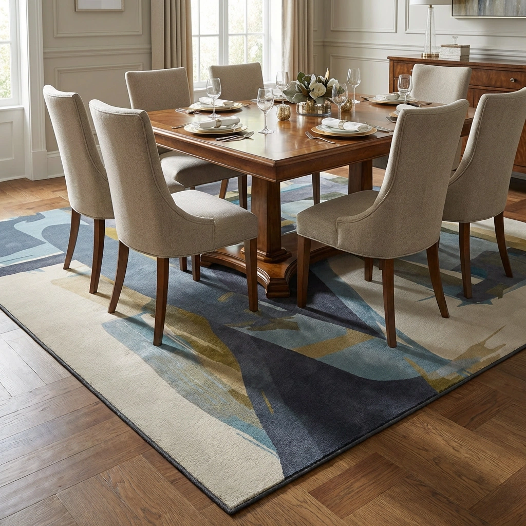 Abstract Blue-Grey Hand-Tufted Wool Rug