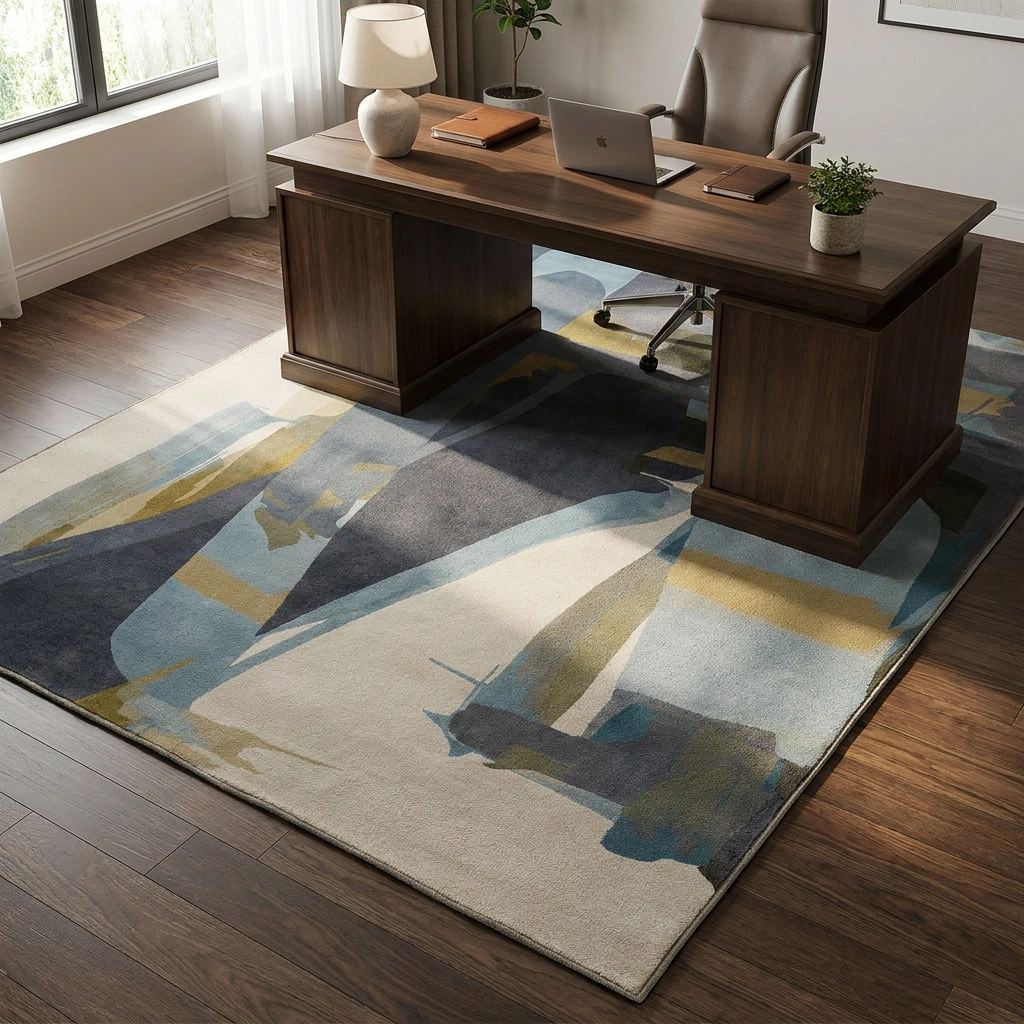 Abstract Blue-Grey Hand-Tufted Wool Rug - Image 2