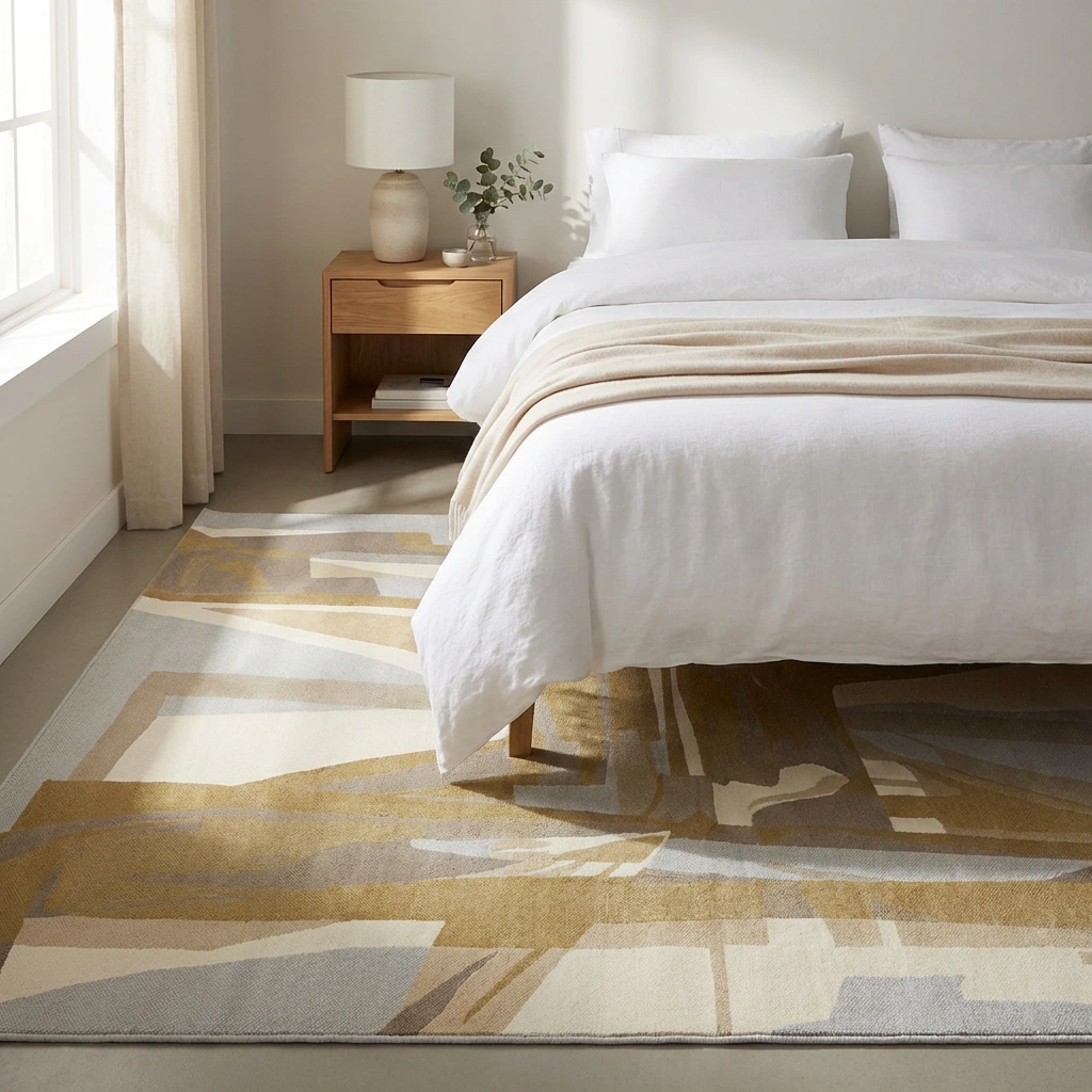 Geometric Abstract Hand-Tufted Wool Rug - Image 4