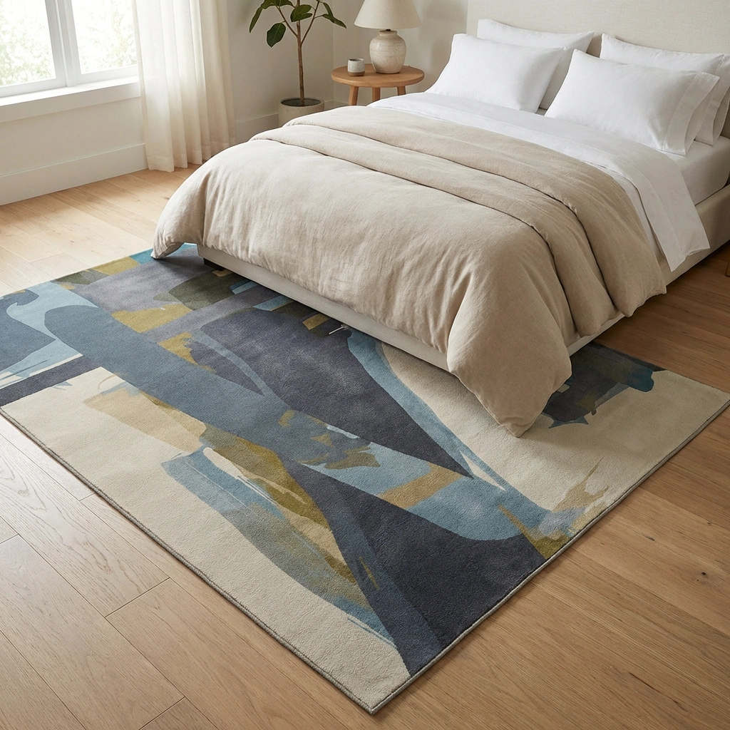 Abstract Blue-Grey Hand-Tufted Wool Rug - Image 3