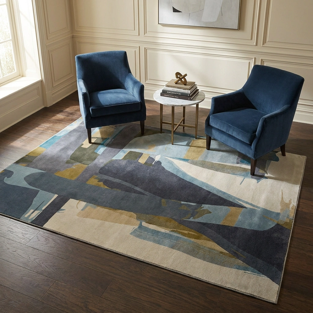 Abstract Blue-Grey Hand-Tufted Wool Rug - Image 4