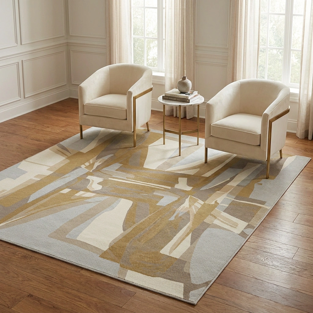 Geometric Abstract Hand-Tufted Wool Rug - Image 6