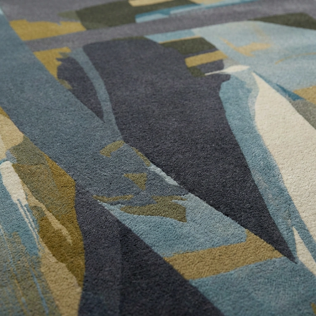 Abstract Blue-Grey Hand-Tufted Wool Rug - Image 6