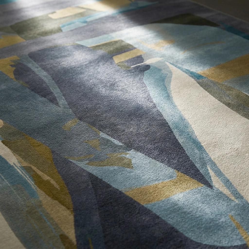 Abstract Blue-Grey Hand-Tufted Wool Rug - Image 7