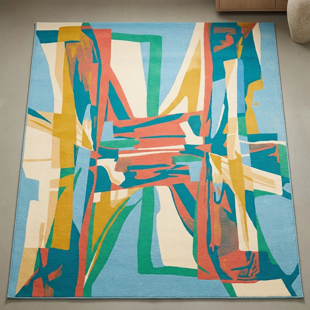 Geometric Abstract Hand-Tufted Wool Rug - Image 17