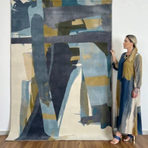Abstract Blue-Grey Hand-Tufted Wool Rug