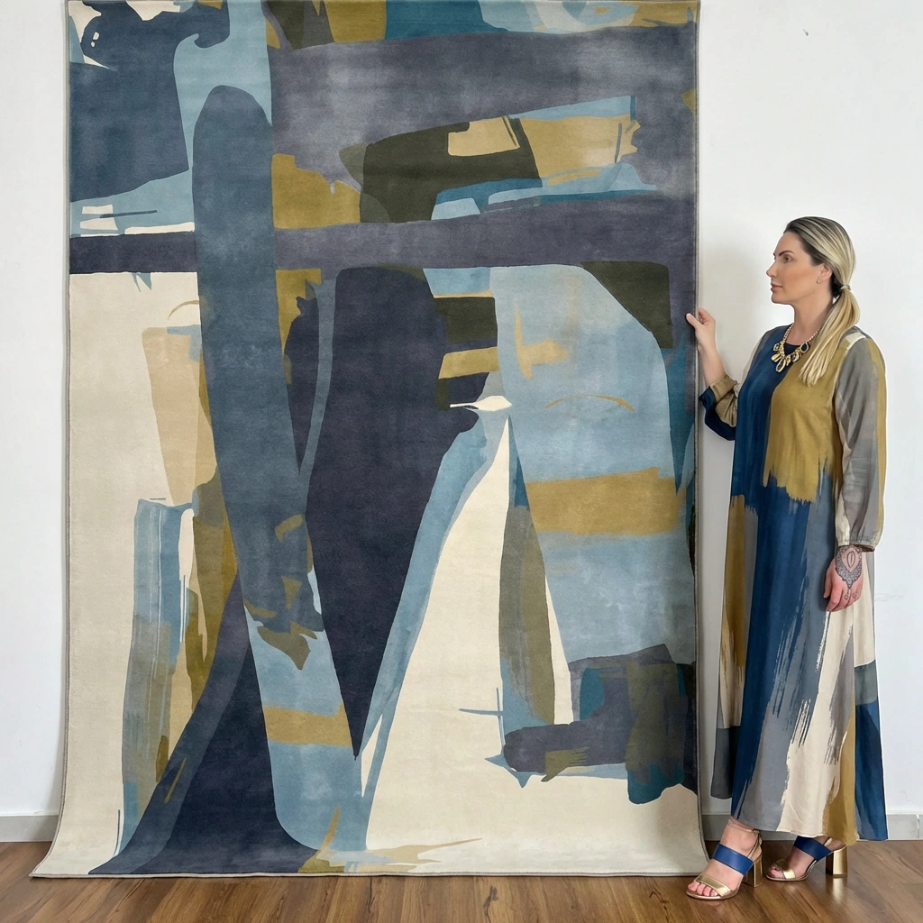 Abstract Blue-Grey Hand-Tufted Wool Rug - Image 19