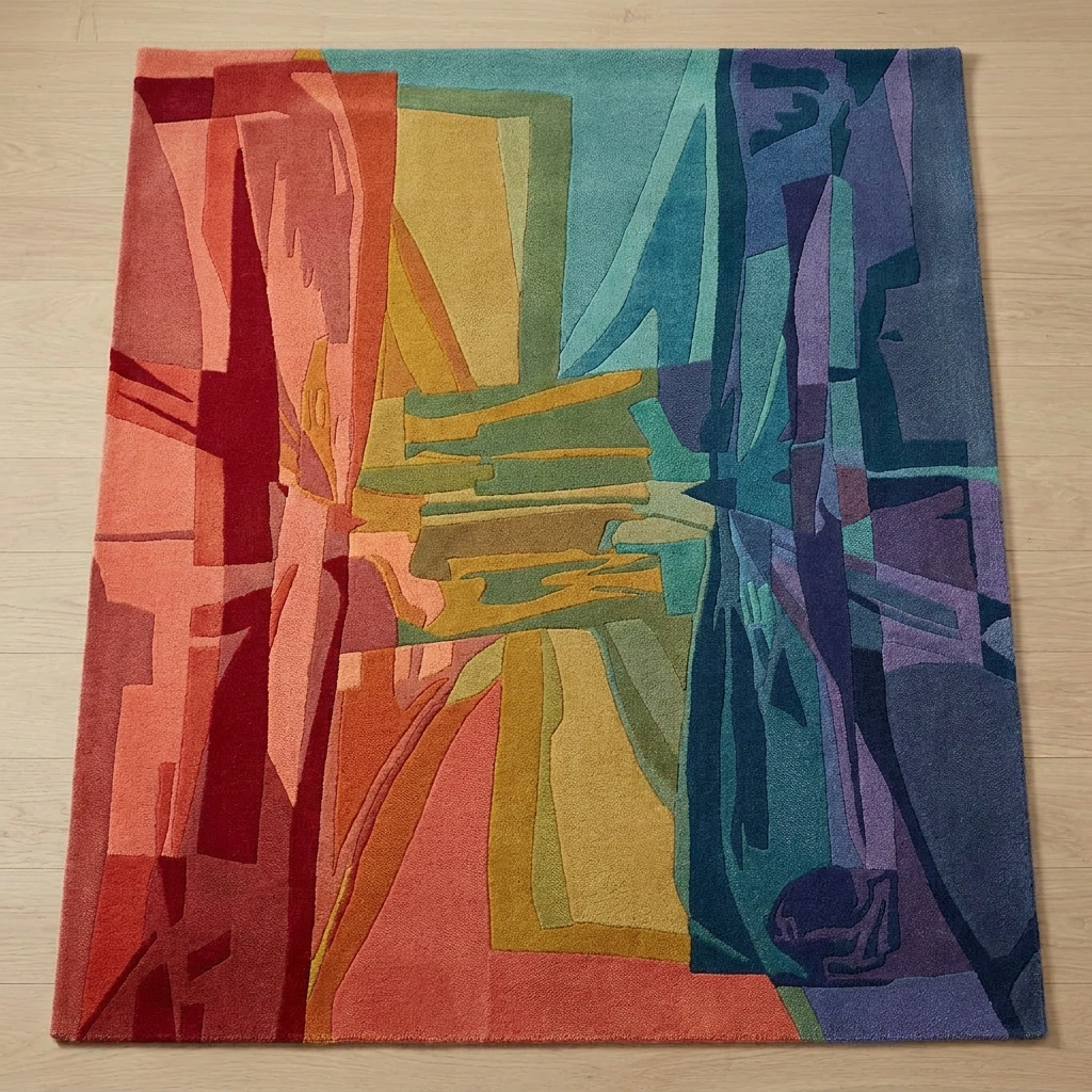 Geometric Abstract Hand-Tufted Wool Rug - Image 22