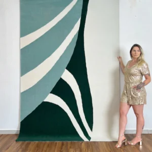 Abstract Green Hand-Tufted Wool Rug
