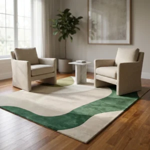 Green Abstract Flow Hand-Tufted Wool Rug