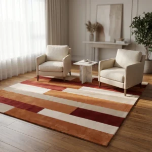 Modern Linear Blocks Hand-Tufted Wool Rug