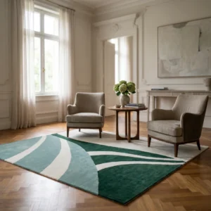 Abstract Green Hand-Tufted Wool Rug
