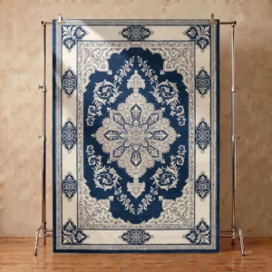 Classic Navy Ivory Floral Medallion Hand-Tufted Rug