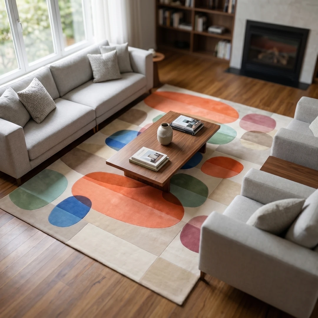 Abstract Geometric Hand-Tufted Wool Rug - Image 12