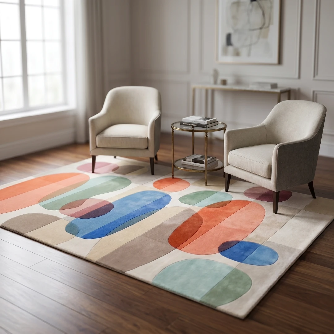 Abstract Geometric Hand-Tufted Wool Rug - Image 16