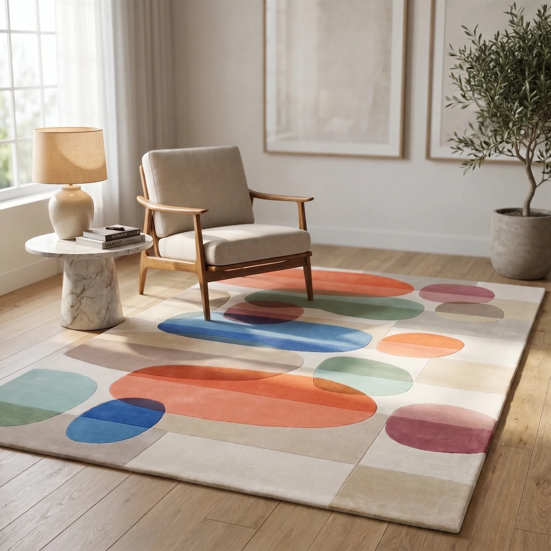 Abstract Geometric Hand-Tufted Wool Rug - Image 17