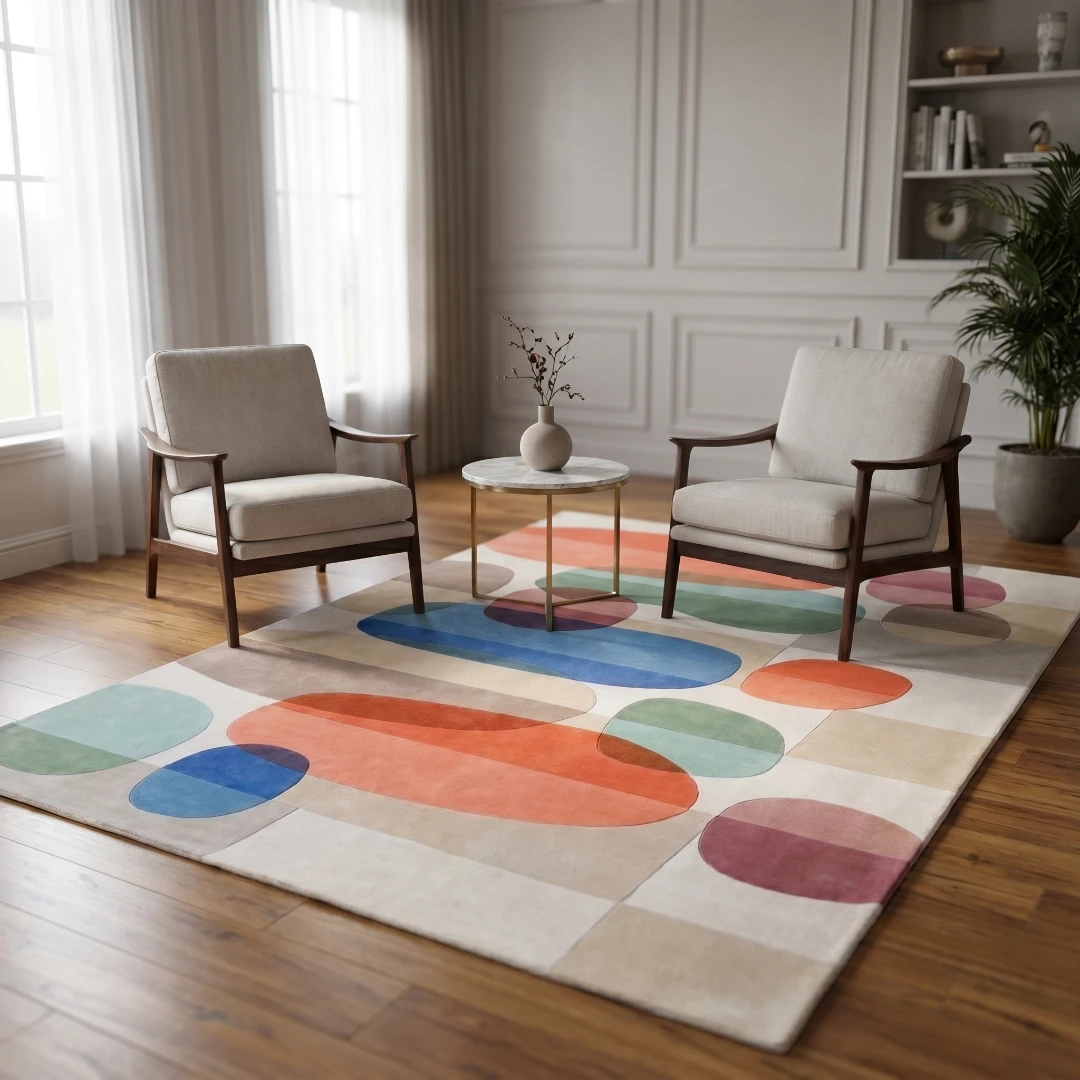 Abstract Geometric Hand-Tufted Wool Rug - Image 18