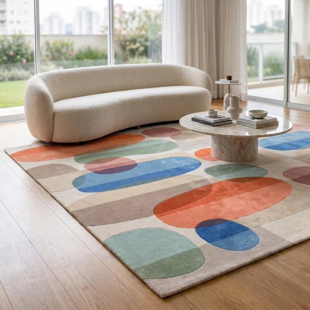 Abstract Geometric Hand-Tufted Wool Rug - Image 5