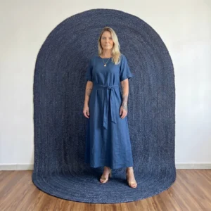 Blue Oval Arch Jute Rug