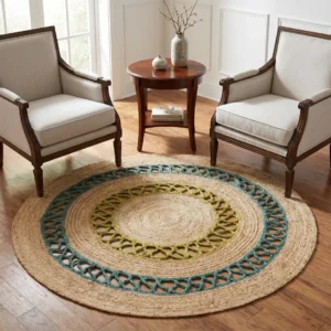 Natural Round Rope Border Jute Rug