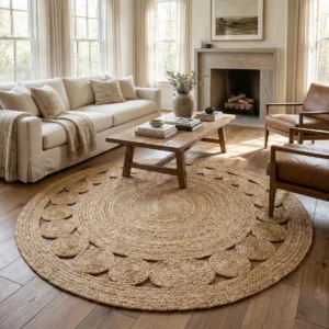 Natural Round Applique Jute Rug