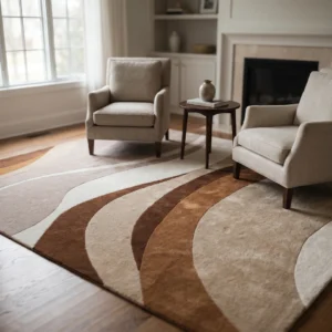 Earth-Tone Abstract Wave Hand-Tufted Wool Rug