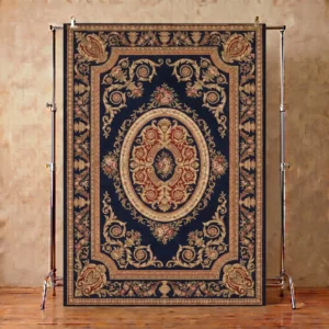 Classic Ivory Teal Floral Medallion Hand-Tufted Rug