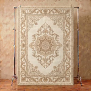 Classic Teal Ivory Baroque Floral Medallion Hand-Tufted Rug