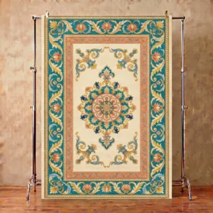 Royal Teal Ivory Floral Medallion Hand-Tufted Rug